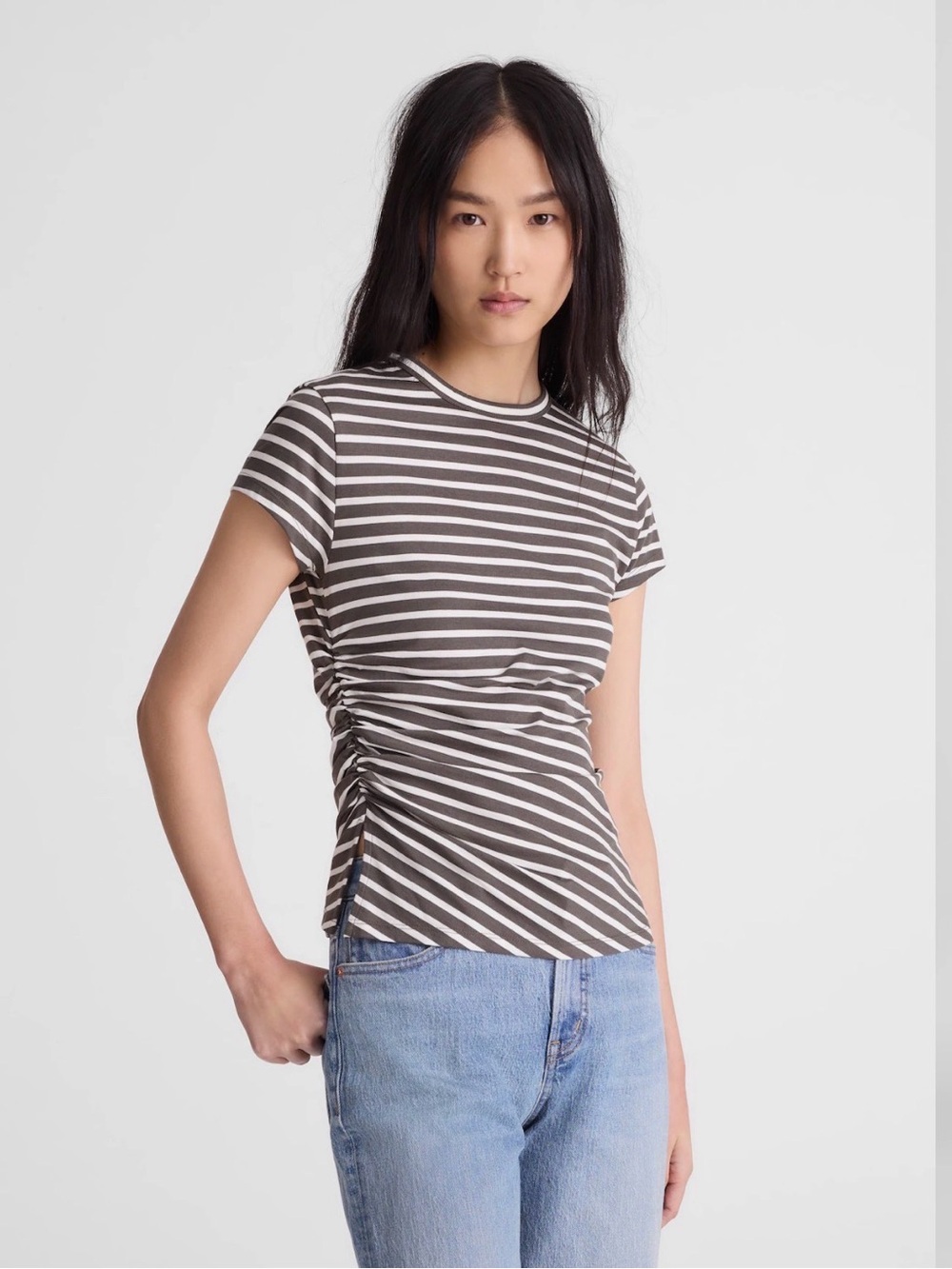Madewell Striped Short-Sleeve Tee with Side Ruching